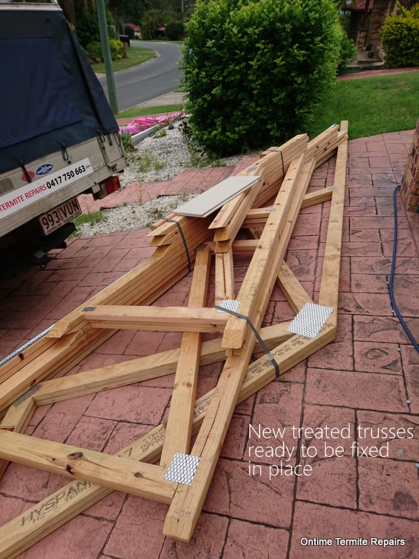 New treated trusses on site ready to be fixed in place